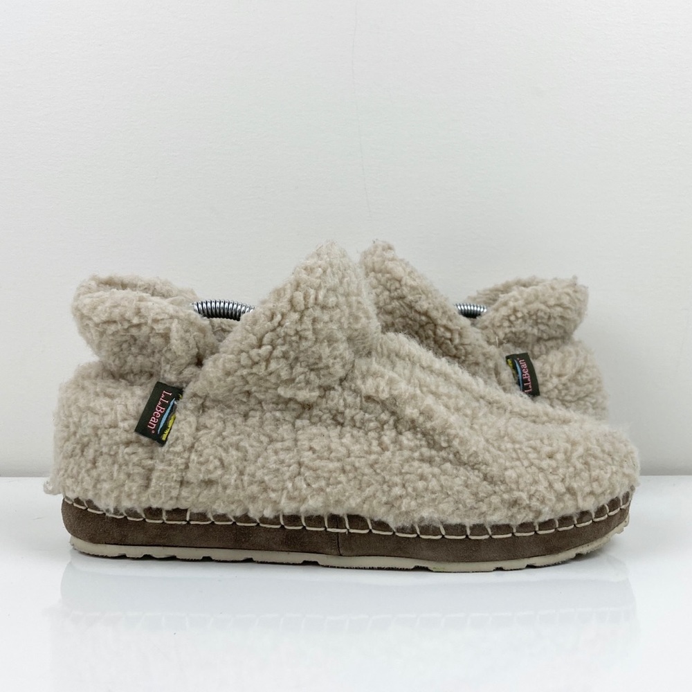 L.L. Bean Women's Cozy Slippers Bootie Pile Fuzzy Fleece Biege Size 9.0 M